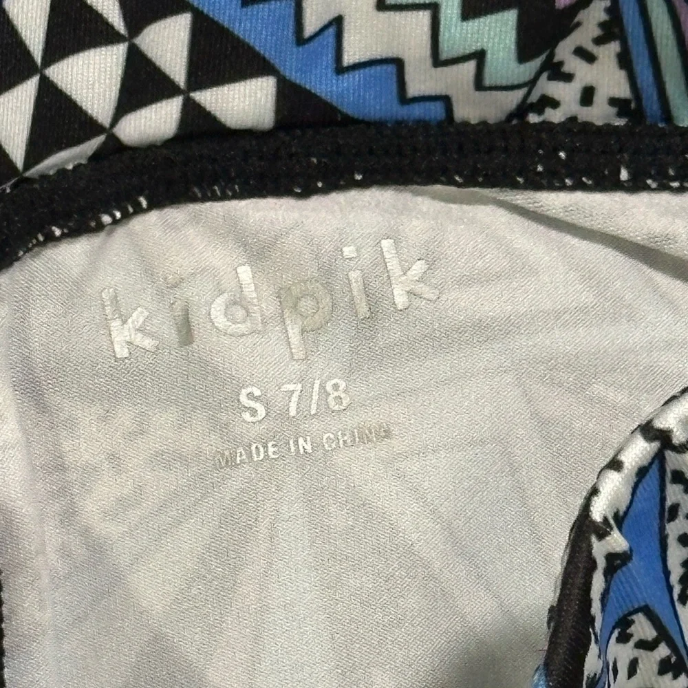kidpik Black, Turquoise & Lavender Geometric Print Leggings